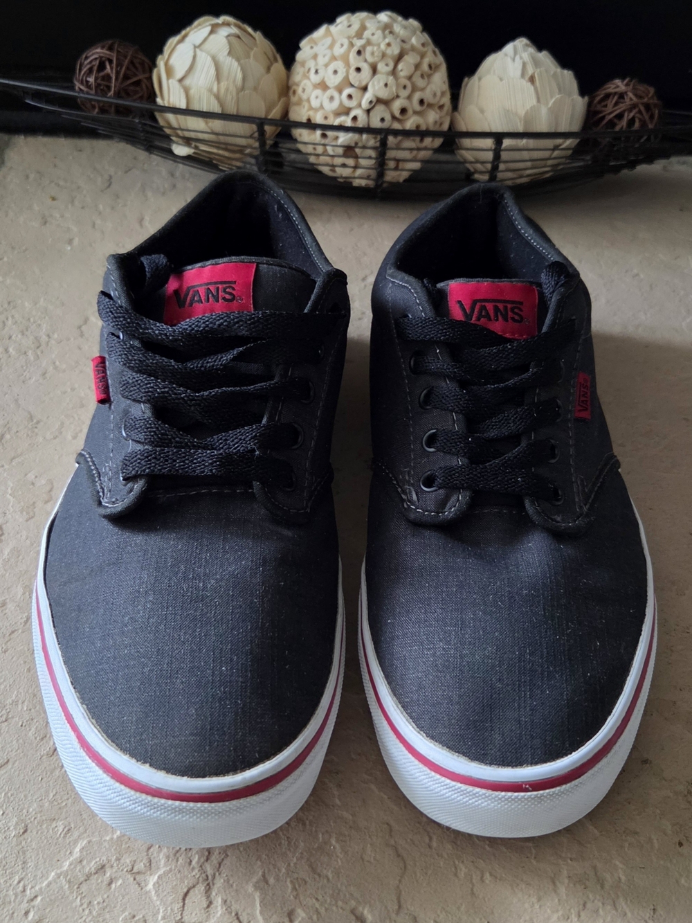 Size 12 VANS Atwood Textile Black Grey Red Low Top Canvas Men Sneakers